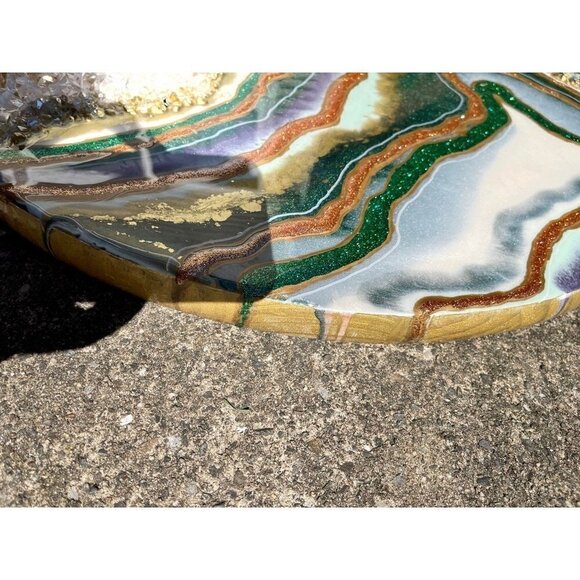 Geode Abstract Resin Art Piece | 24" Round | Yellow Calcite Crystals and Quartz - Picture 11 of 12